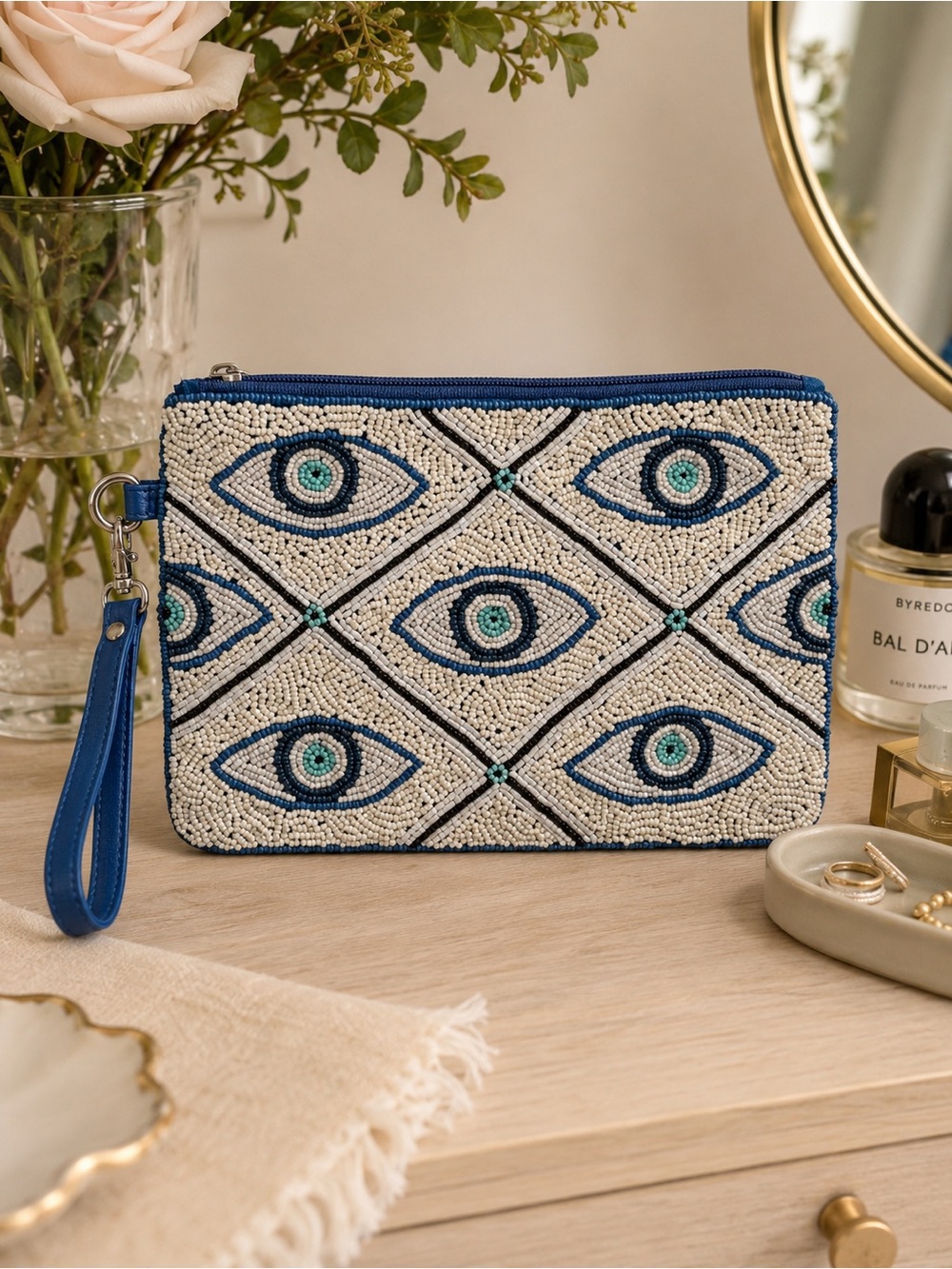 House of Harlow 1960 | Beaded Evil Eye Travel Makeup Wristlet 💙